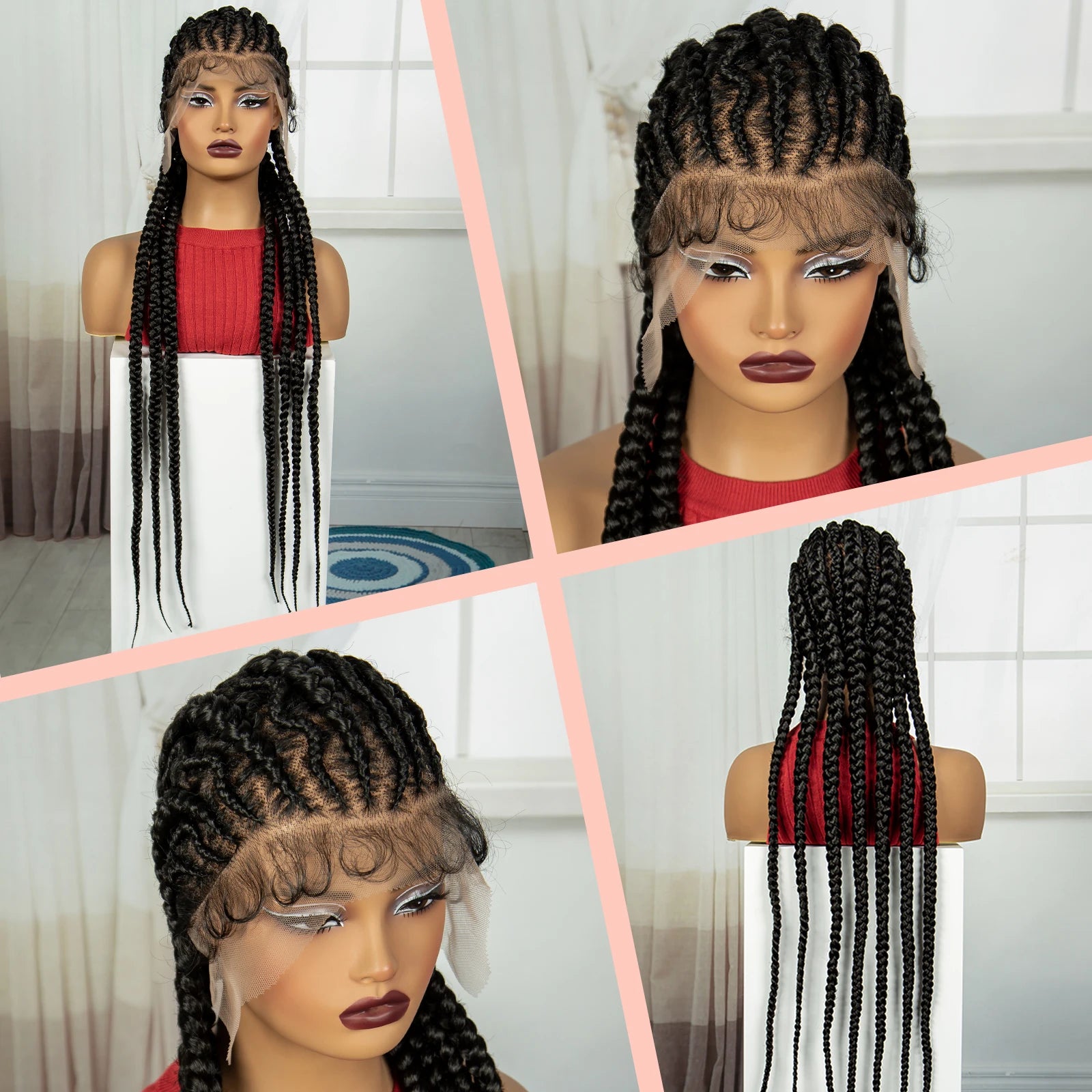 36" Handmade Knotless Cornrow Braids Wig | Transparent Lace Front | Baby Hair Luxegan