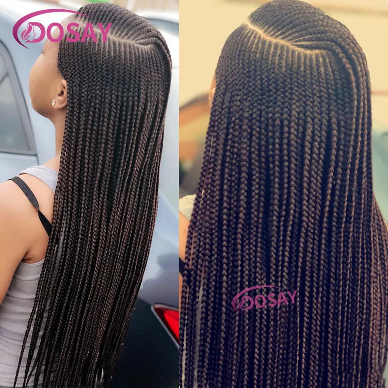 Synthetic Full Lace Front Wig Cornrow Double Braided Wigs For Black Women Box Side Part Braided Lace Wig Faux Locs Braids Wigs Luxegan