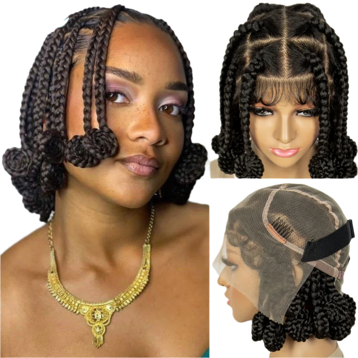 Handmade Bantu Knots Braided Full Lace Wig | Knotless Braids | Baby Hair | Synthetic Hair | Black Women