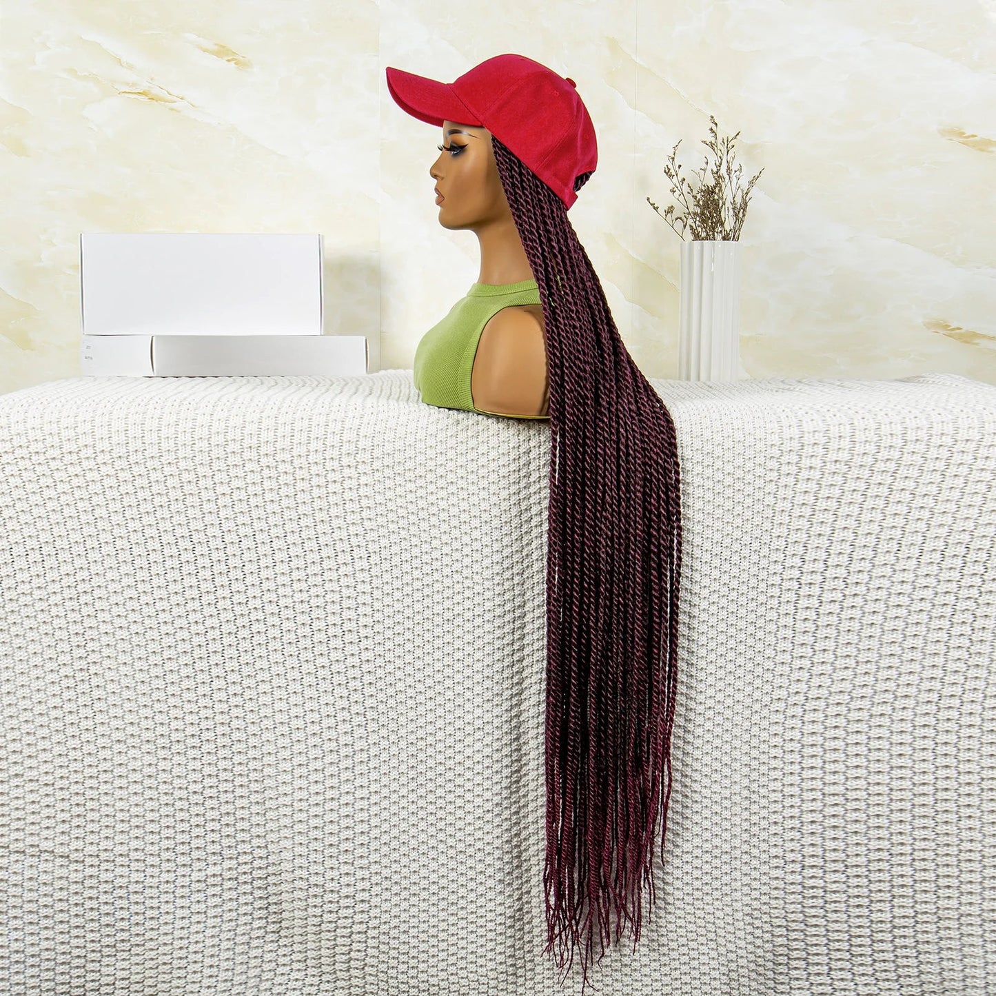 Synthetic Long Twists Braids Extension With Adjustable Cap Fashionable Machine Made Crochet Braided Extension Cap Wig For Women Luxegan