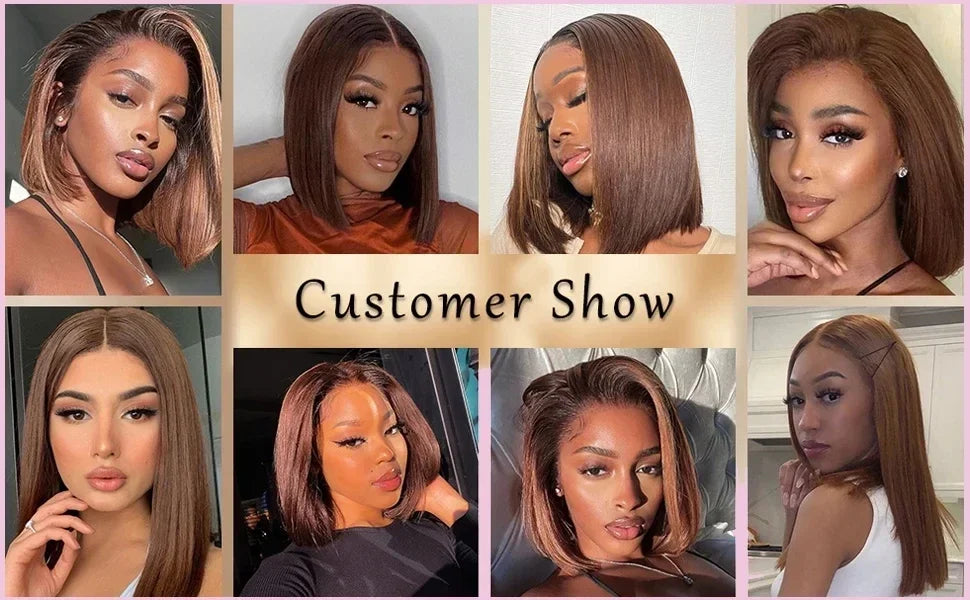 Vietnamese Straight Double Drawn Bob Wig | Sophisticated Chocolate Brown 100% Human Hair | Elegant "13x4 Full Lace Frontal" Silhouette | "Dignified" Transparent Swiss Lace for Radiant Versatile Styling Luxegan