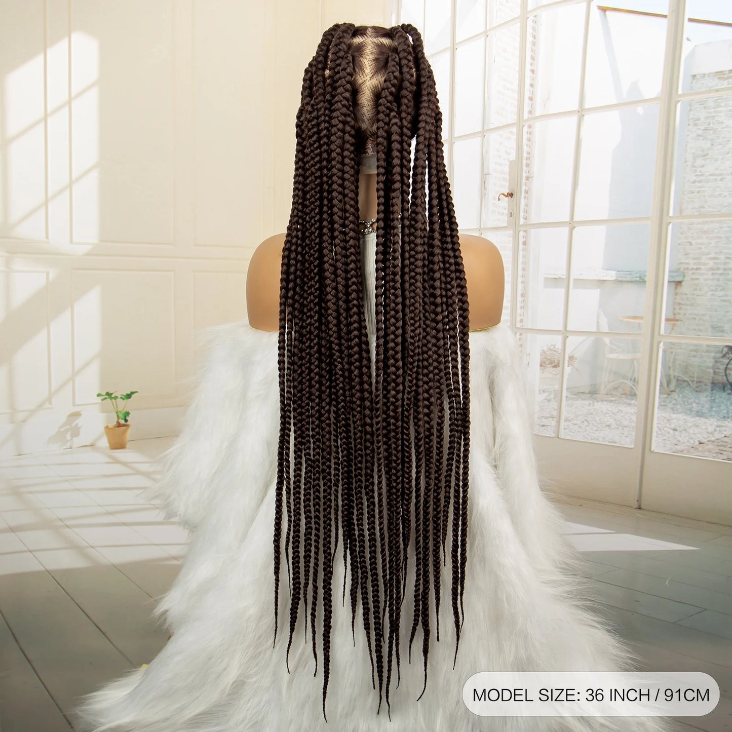 36" Big Knotless Box Braided Full Lace Wig | Cornrow Braiding Wig | Baby Hair | Synthetic Braids | For Women