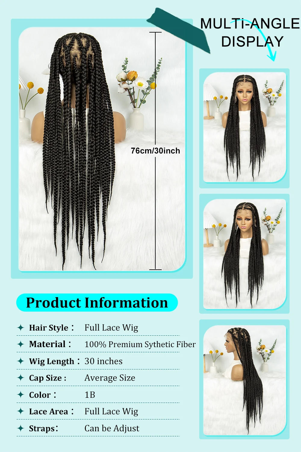 Synthetic Braided Wigs Dreadlocks Full Lace With Crochet Hand Braid Braiding Hair Knotless Box Cornrow Braid For Black Women
