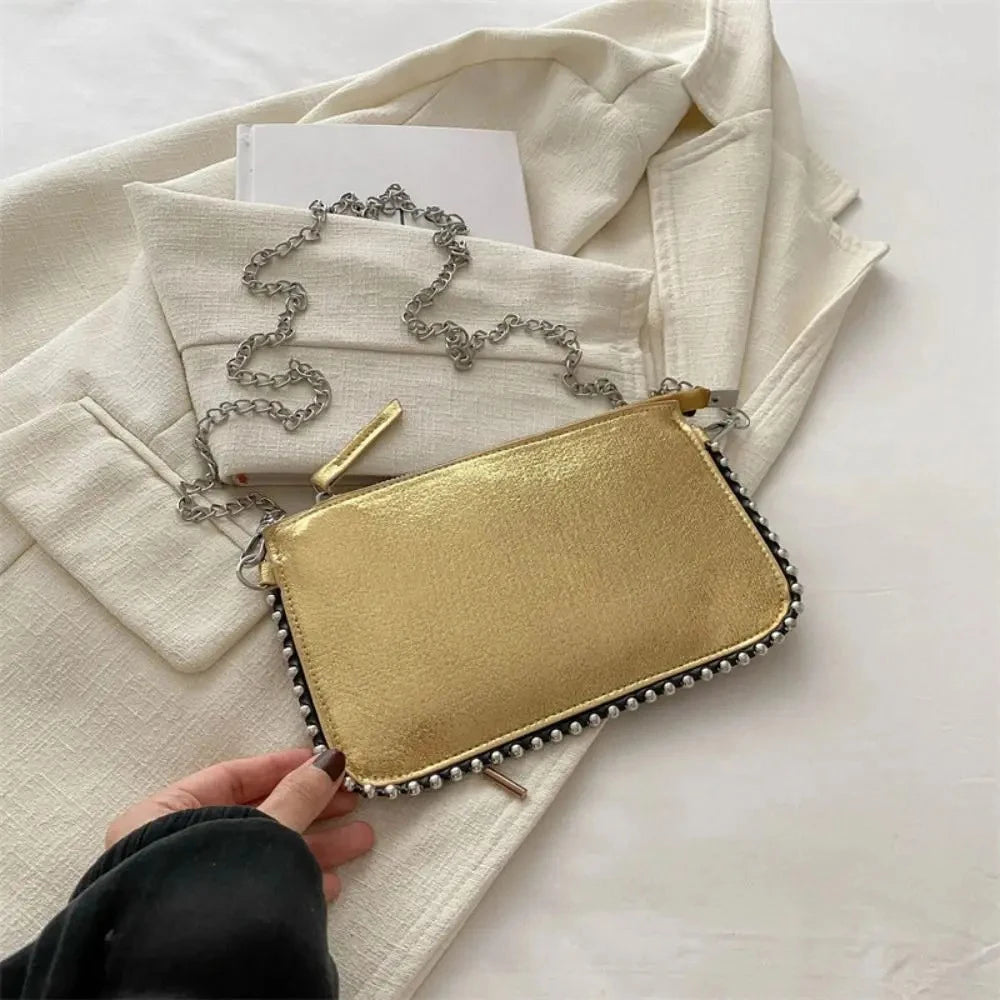 Street PU Leather Underarm Tote Bag | Rivet Korean Style Vintage Shoulder Bag Luxegan