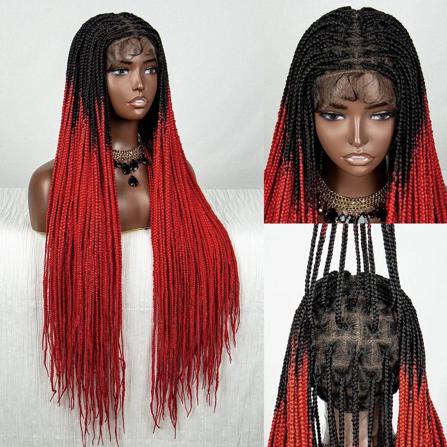 Straight Orange Knotless Box Braids Wig | HD Full Lace Frontal | Baby Hair Luxegan
