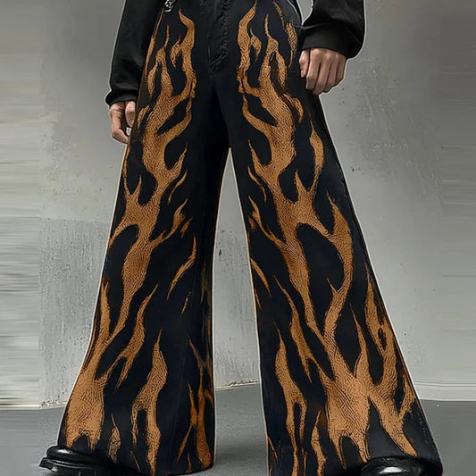 Printed Graffiti Design Trousers | Sophisticated Mid-Waist Wide-Leg Silhouette | Elegant "Full-Length" City Walk Pantalons | "Dignified" Patchwork Leisure Bottoms for Radiant Versatile Styling Luxegan