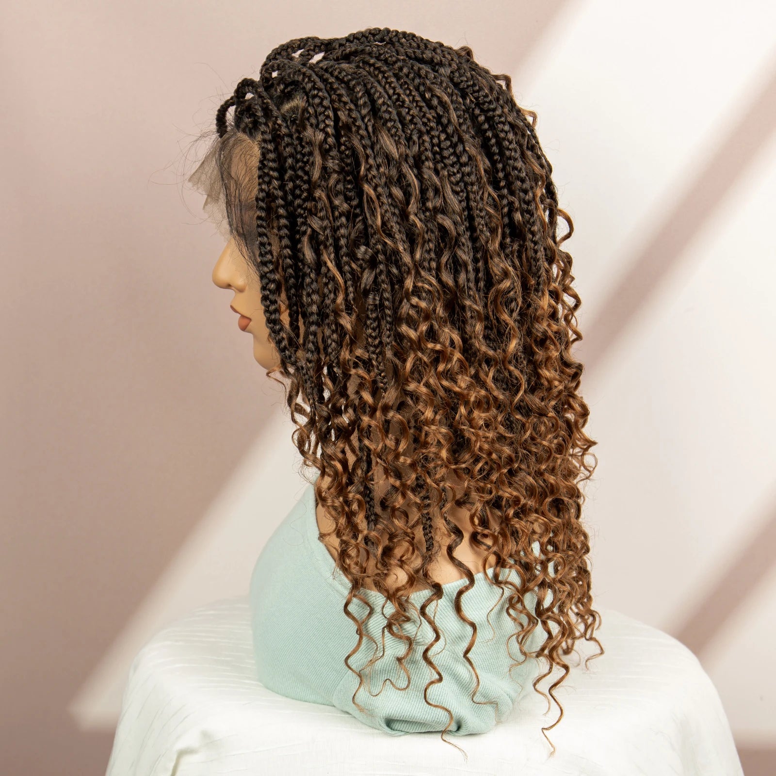 Burgundy Knotless Box Braids Wig with Curly Ends | Full Lace Luxegan