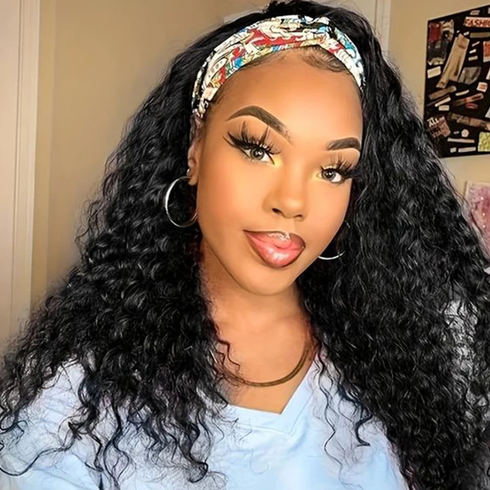 180% Density Kinky Jerry Curly Headband Wig | Glueless Peruvian Human Hair Luxegan