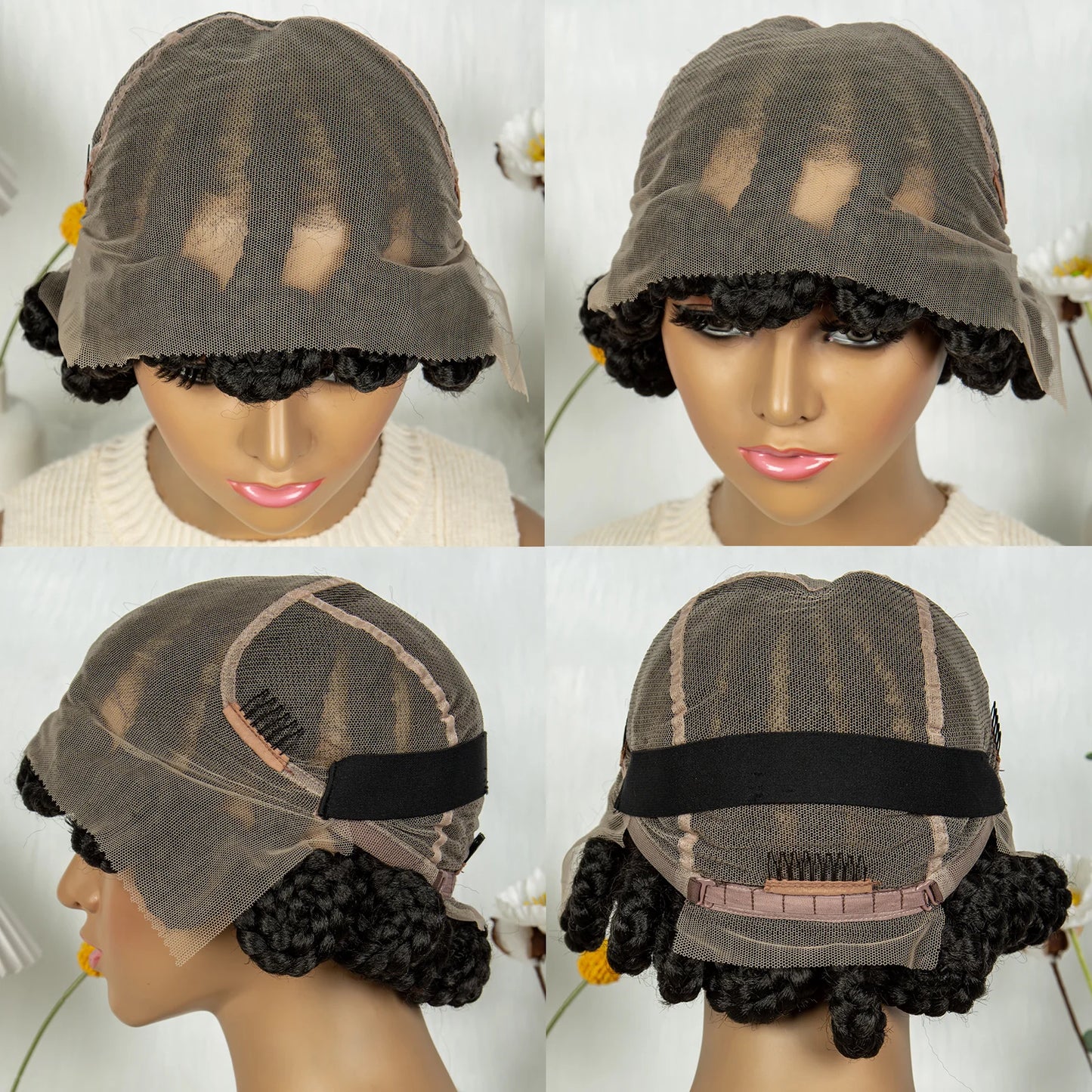 Short Bantu Knot Braided Wig | Full Lace | Synthetic Hair | Baby Hairs | Transparent Lace | Cute Braids Wig for Women - Luxegan