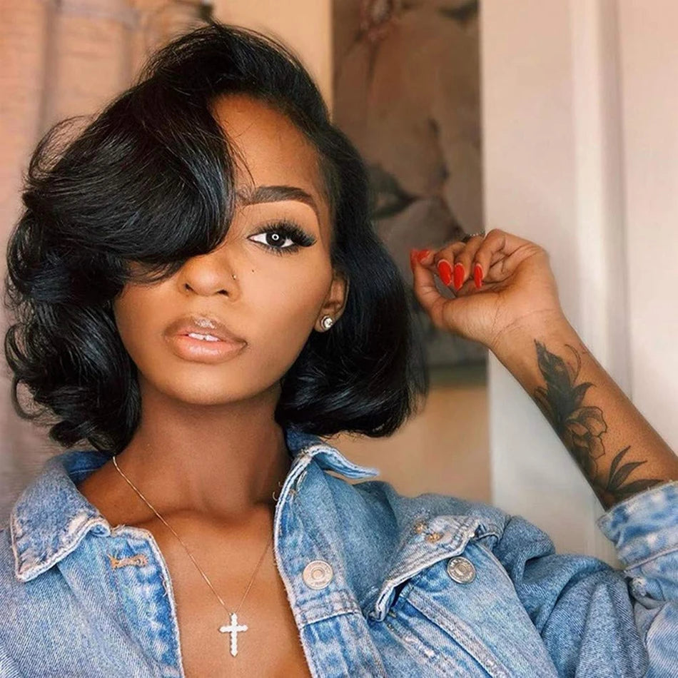 Glueless Body Wave Short Bob Wig | 13x4 Transparent Lace Front Brazilian Human Hair (Pre-Plucked, Ready-to-Wear) Luxegan