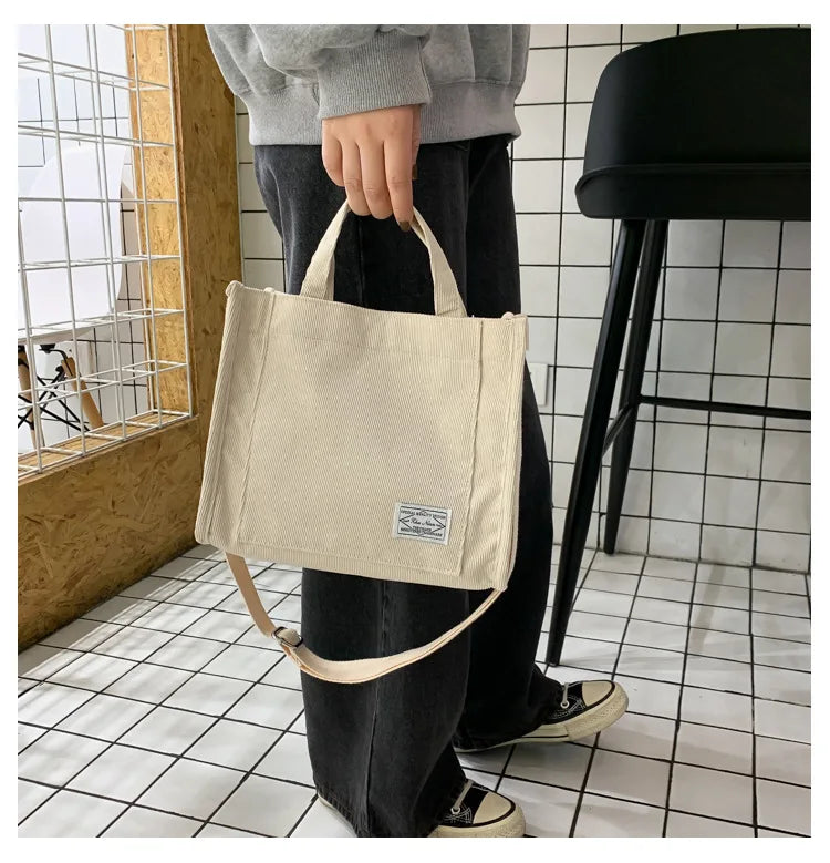 Velvet/Corduroy Casual Tote | Soft Large Capacity Simple Square Handbag Luxegan
