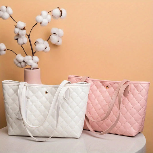 Chic Embroidered Satchel Tote Bag | Sophisticated Spacious Shoulder Handbag | Elegant Faux Leather Fashion Purse | "Dignified" Soft PU Bag with Fixed Strap for Versatile Daily Styling Luxegan