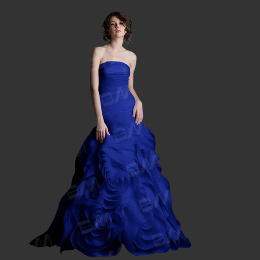 Modern Floral-Shaped Tulle Prom Gown | Custom-Made Strapless Sweetheart Long Party Dress | High-Quality Court Train Solid Custom-Color Evening Dress Luxegan