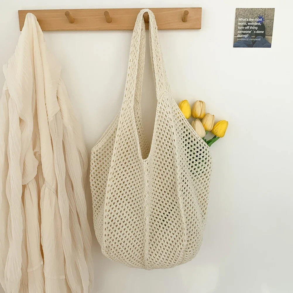 Women’s Casual Straw-Style Shoulder Bag | Large Capacity Handmade Wicker Woven Tote | Bohemian Hollow-Out Summer Beach Messenger Bag Luxegan