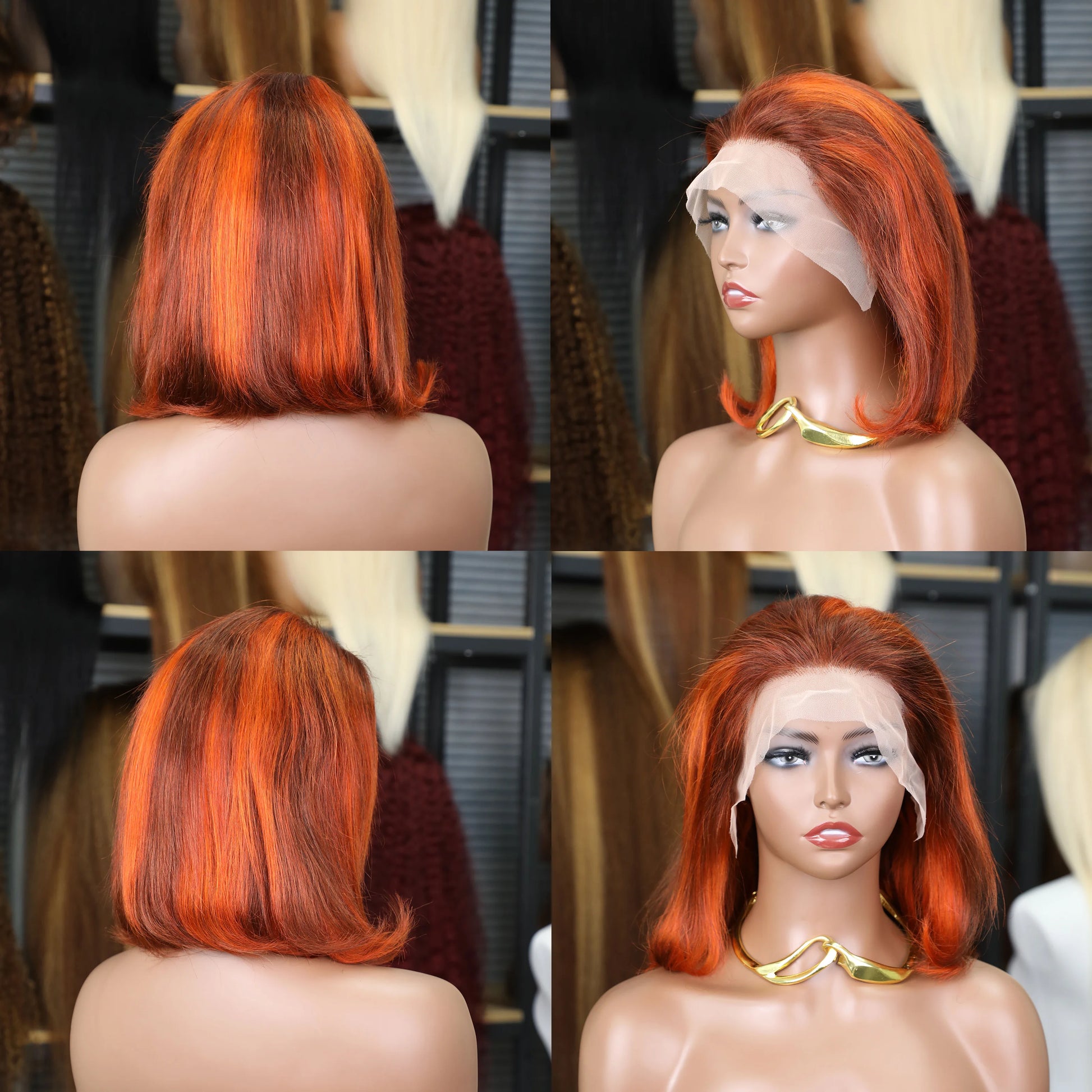 Ginger Orange Bob Wig | 13x4 Transparent Lace Front Brazilian Human Hair Luxegan