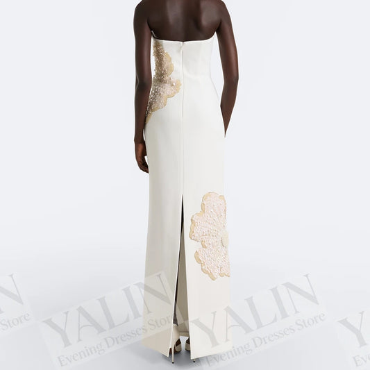 Sequined Beading Straight Evening Dress | Strapless Ankle-Length Prom Gown Luxegan