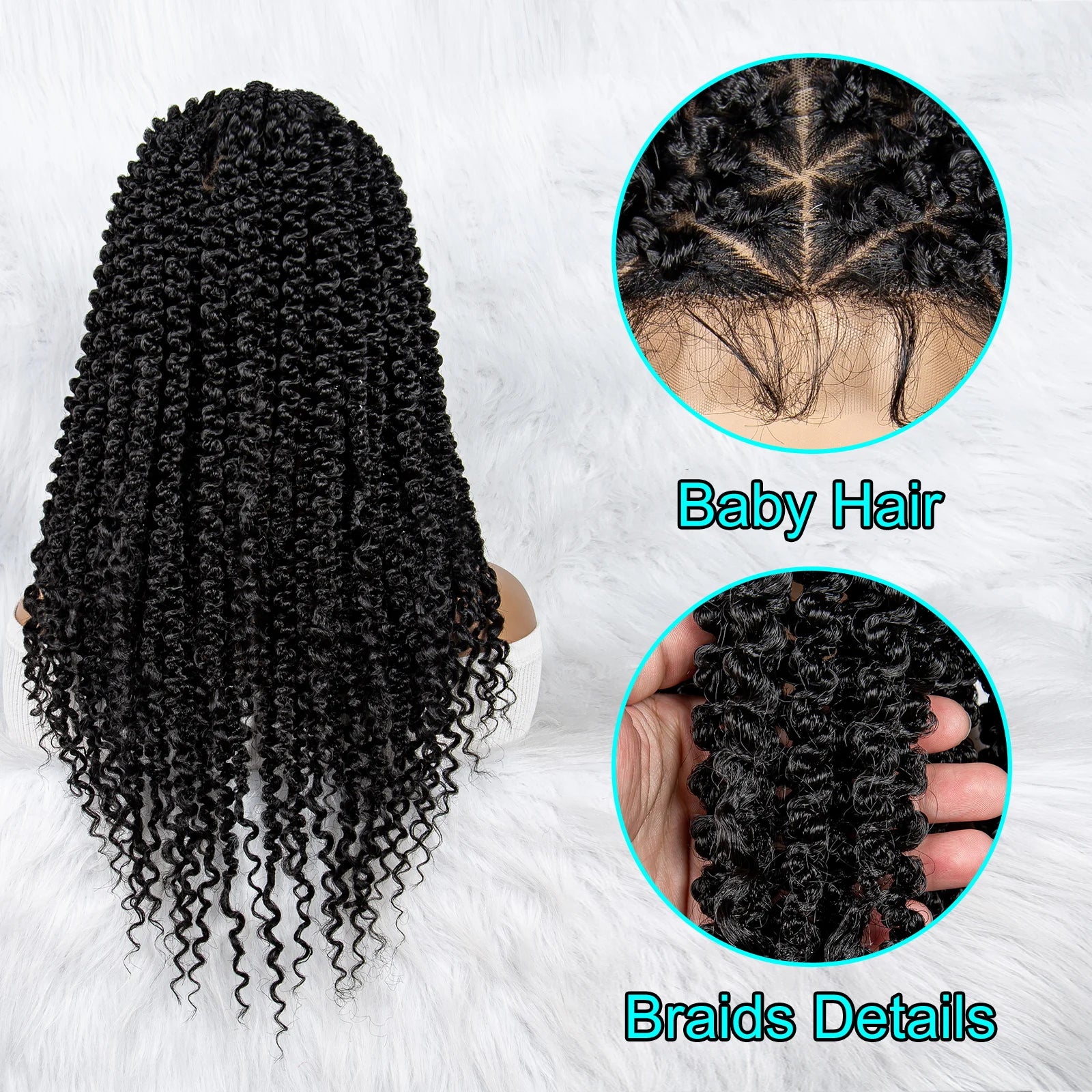 KIMA 18" Curly Tip Braided Wig | Full Lace with Baby Hair Luxegan