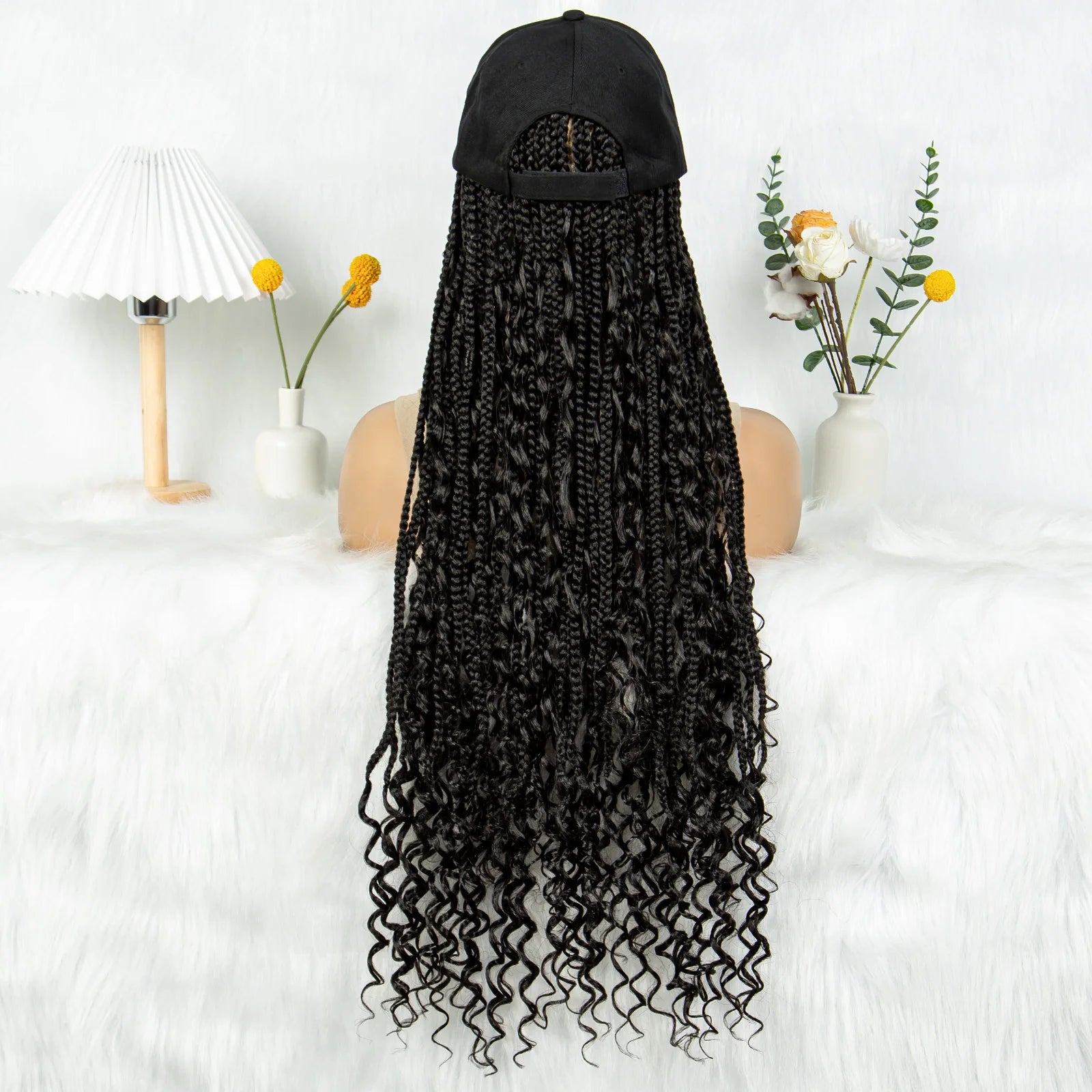 KIMA 28" Box Boho Braids Baseball Cap Wig | Adjustable Synthetic Hat Wig for Afro Black Women & Girls Luxegan