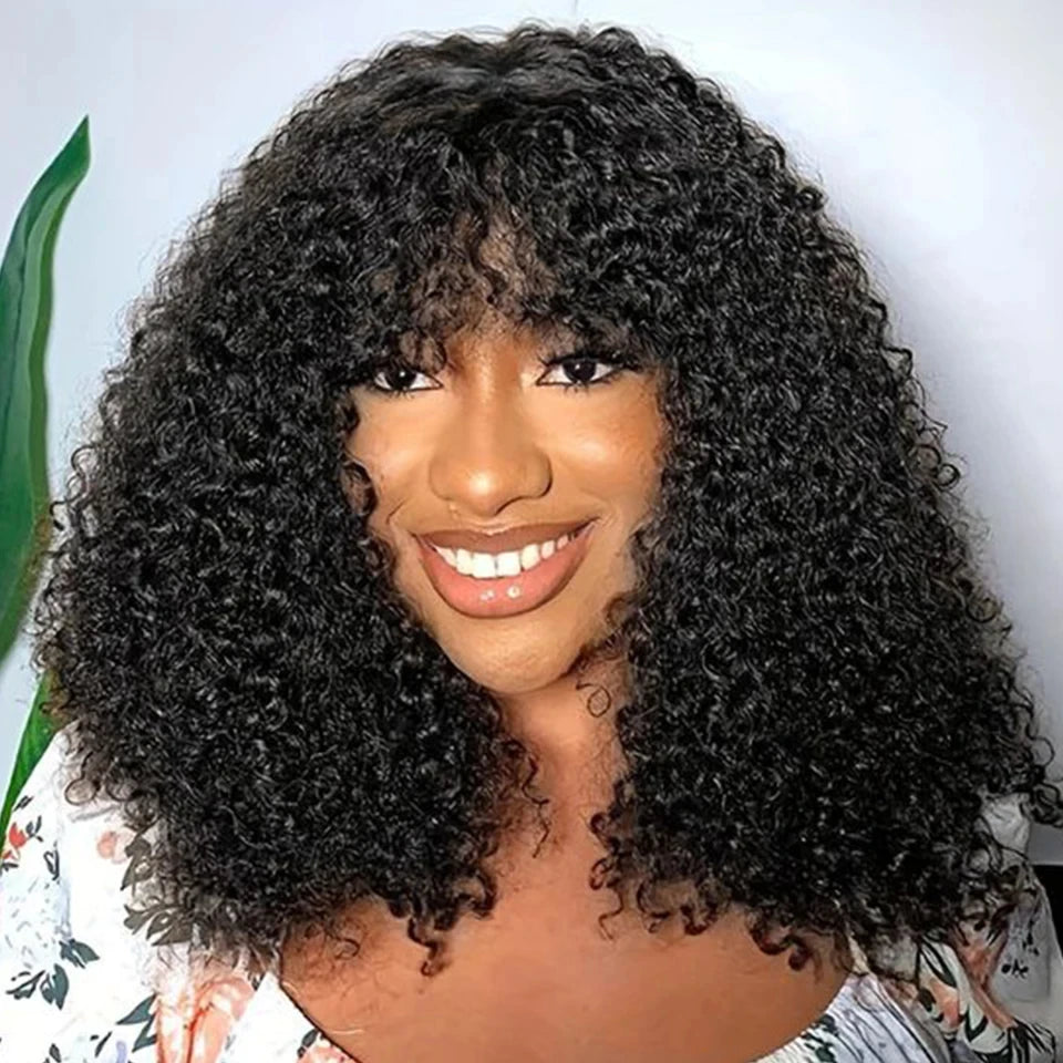 Highlight Jerry Curly Short Bob Wig | Peruvian Human Hair with Bangs Luxegan