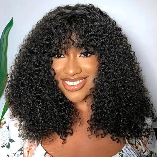 Highlight Jerry Curly Short Bob Wig | Peruvian Human Hair with Bangs Luxegan