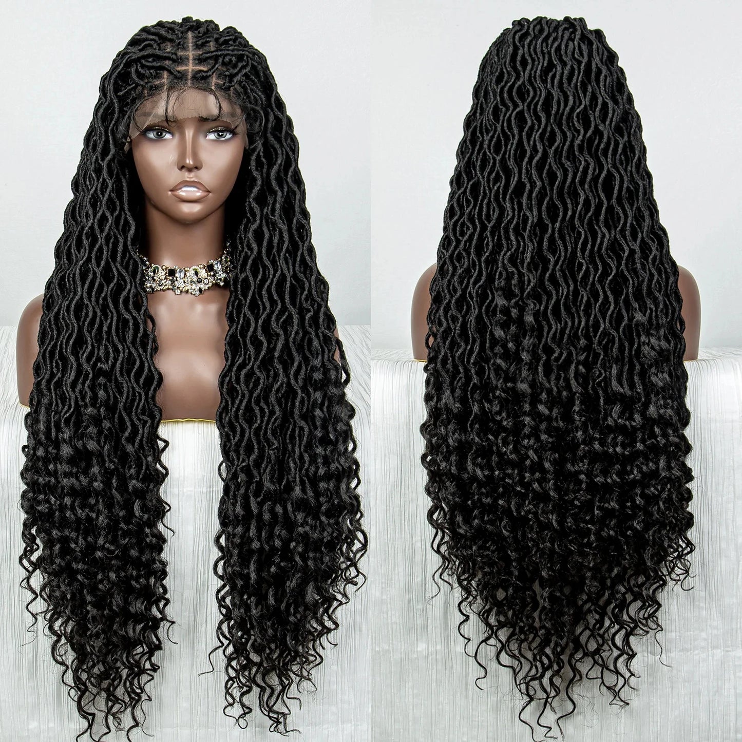 Colorful Dreadlocks & Water Wave Braids Wig | Lace Front | Baby Hair Luxegan