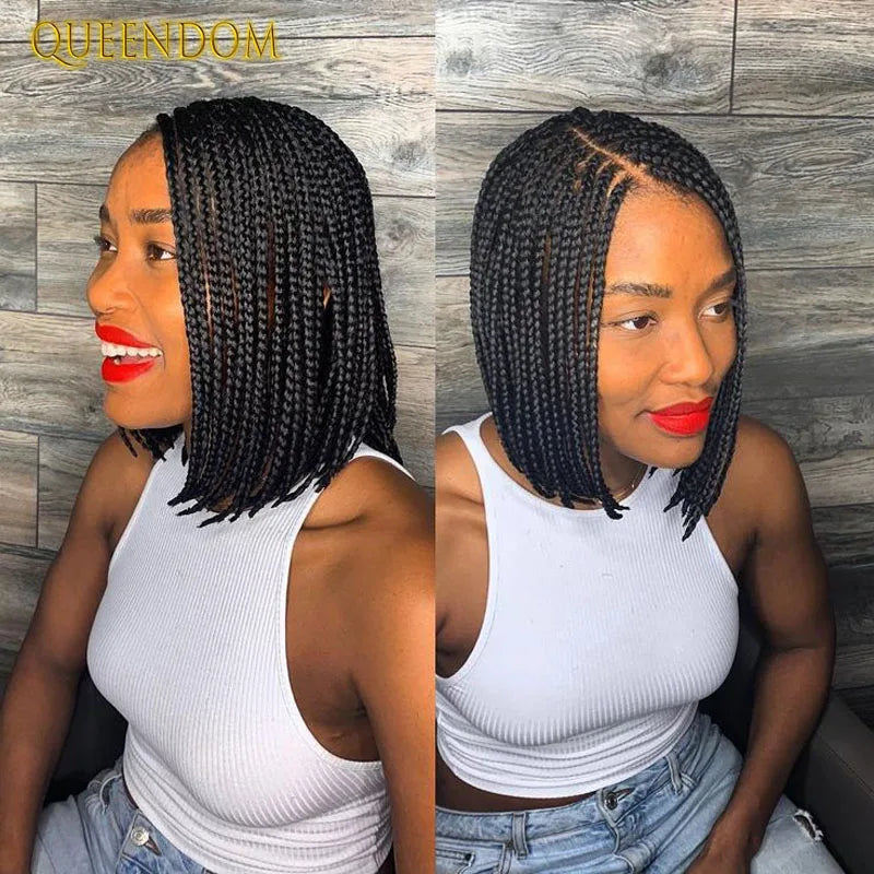 12" Short Bob Knotless Braids Wig | 360 Full Lace | Cornrows | Baby Hair | Synthetic Luxegan