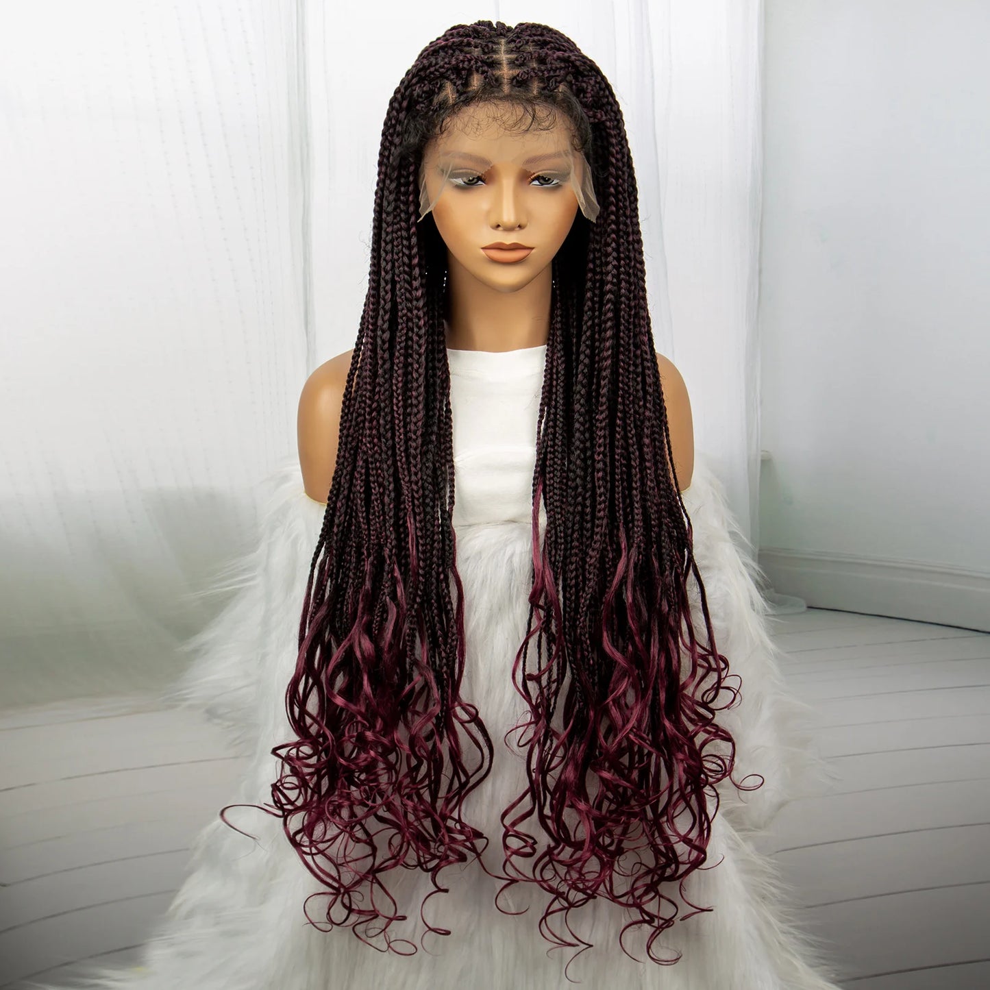 36" Knotless Braids Wig with Curly Ends | Lace Front | Synthetic Hair | Black Women