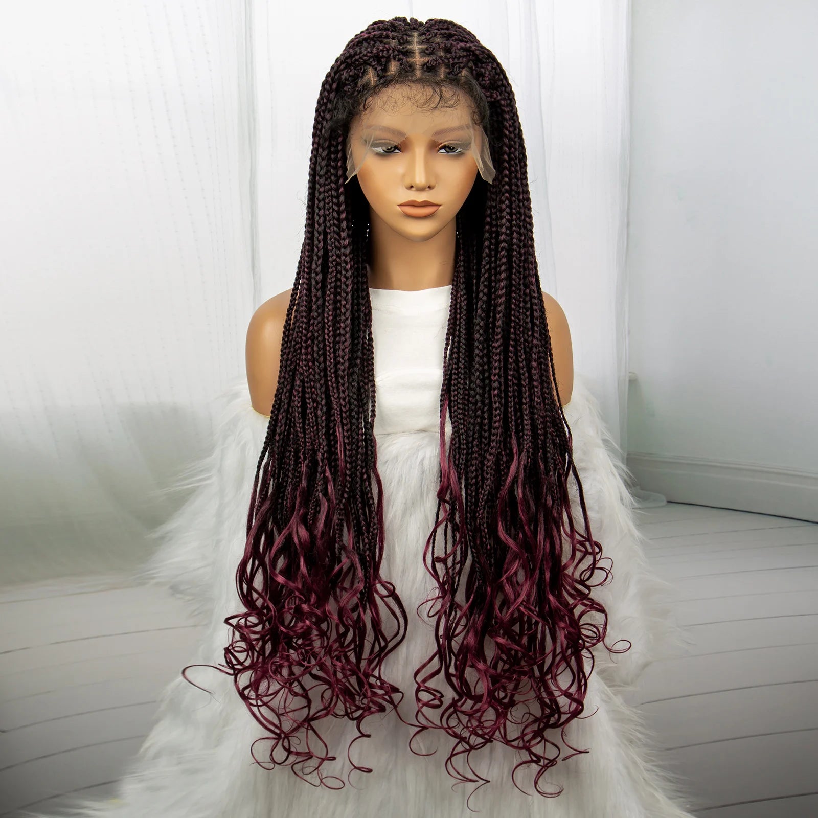 36" Knotless Braids Wig with Curly Ends | Lace Front | Synthetic Hair | Black Women