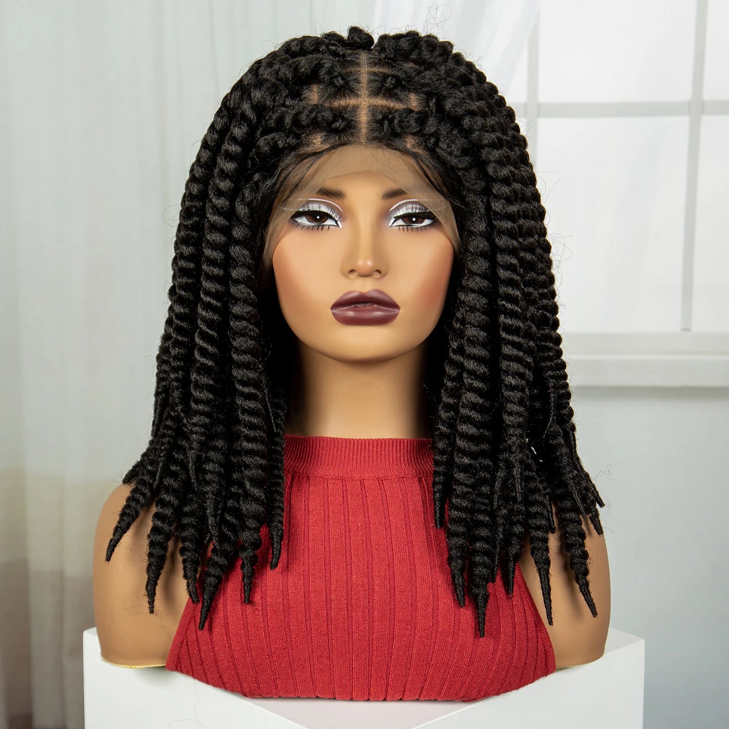 16" Twist Knotless Braids Wig | HD Full Lace | Baby Hair | Natural Look Luxegan