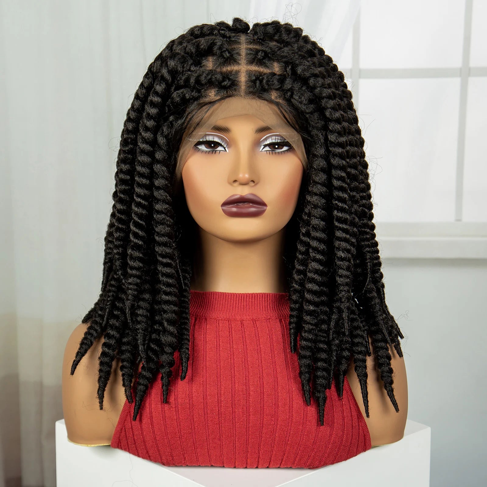 16" Twist Knotless Braids Wig | HD Full Lace | Baby Hair | Natural Look Luxegan