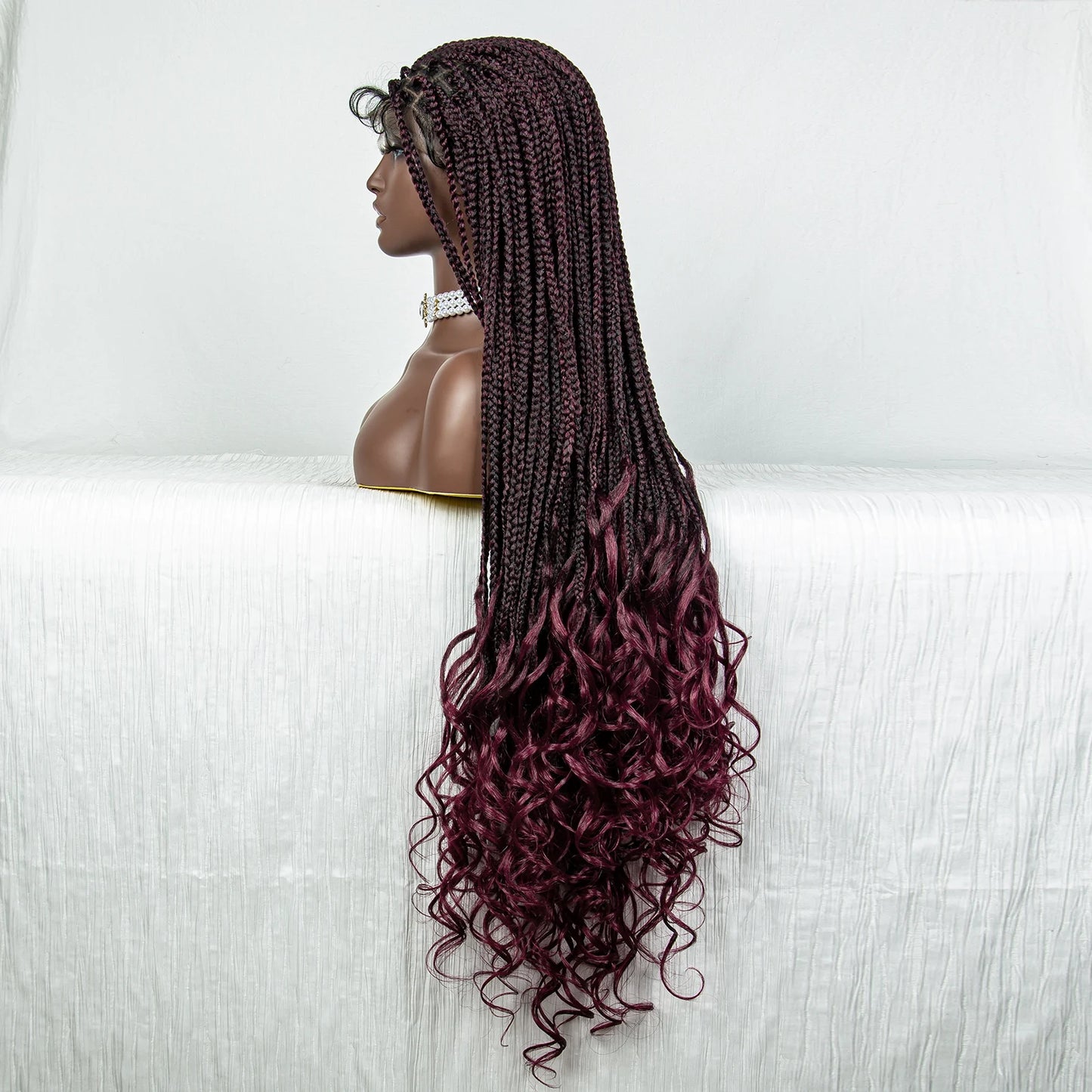 36" Water Wave Braided Wig | Lace Front | Baby Hair | Long Braids Luxegan