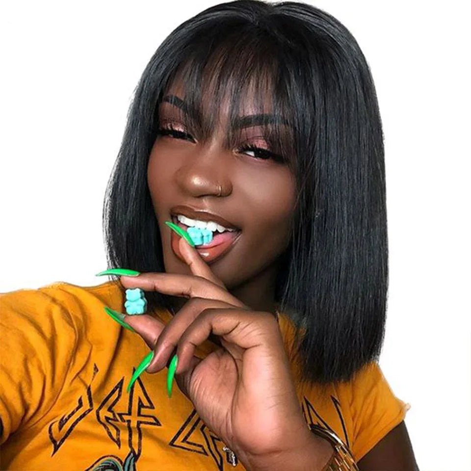 Rebecca Straight Bob Wig with Bangs | Remy Human Hair 10-14 Inches Luxegan