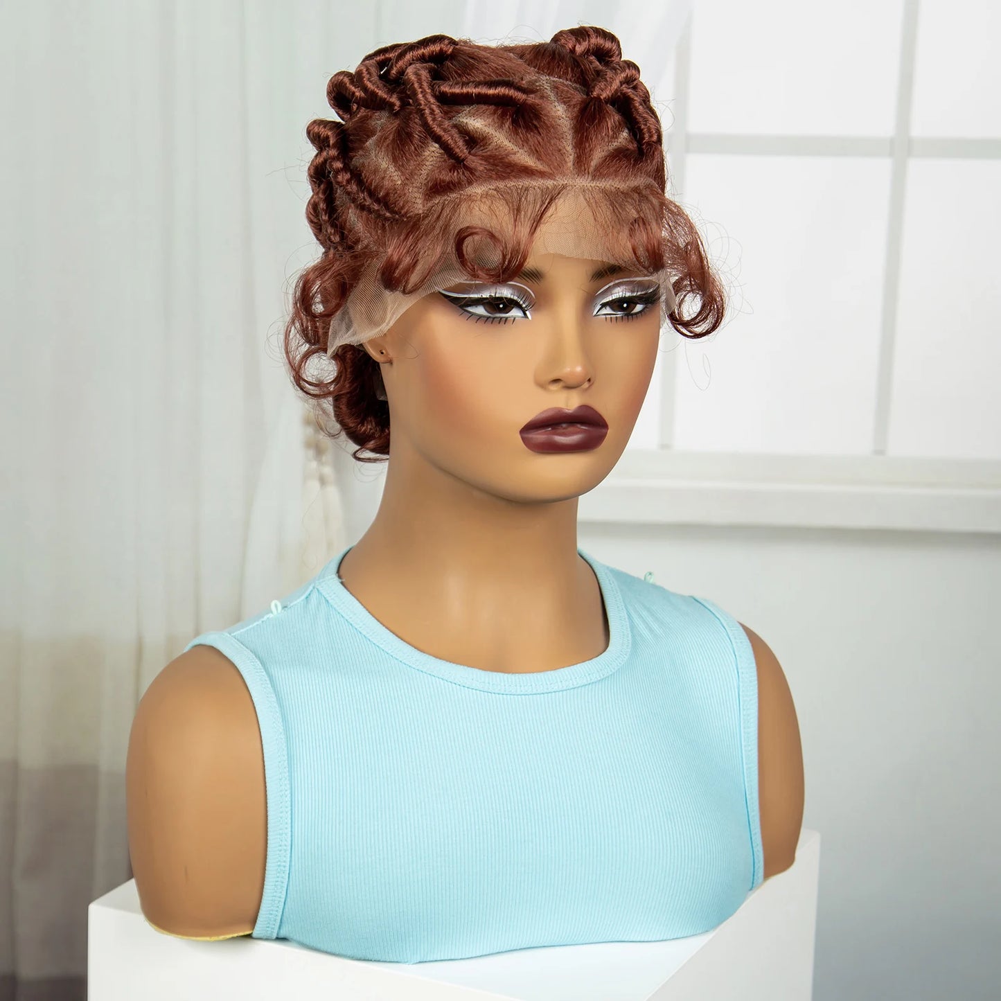 Ginger Full Lace Handmade Bantu & Dreadlock Braided Wig with Baby Hair | Synthetic Braided Wig for Black Women