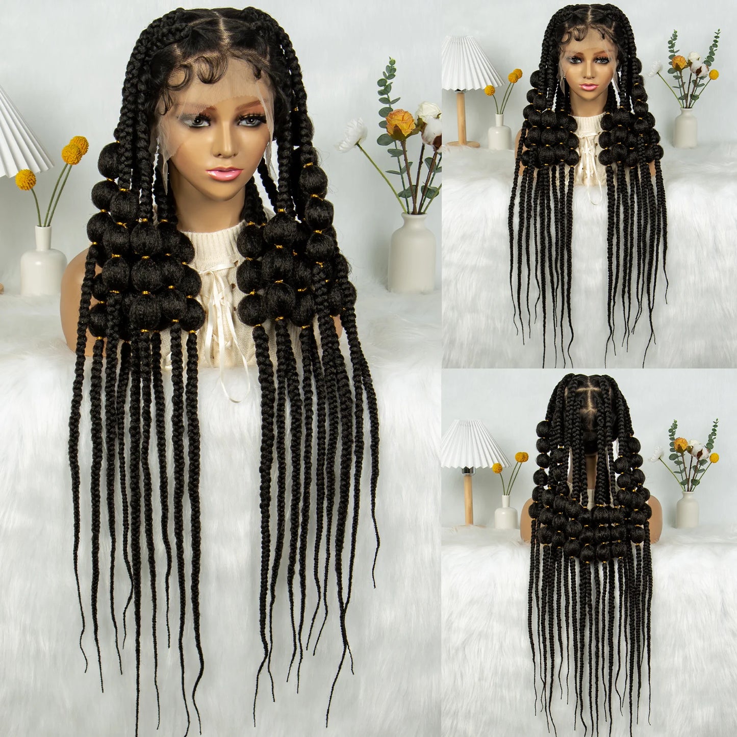 KIMA 40" Jumbo Knotless Box Cornrows Wig | Full Lace Bubble Braids Luxegan