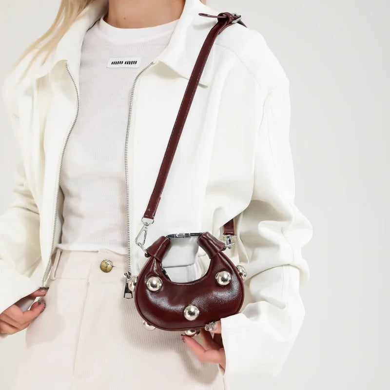 Retro Versatile Ladies Mini Handbag | Women's Big Rivet Personality Luxury Designer Crossbody Bags & Streetwear Shoulder Bag Luxegan