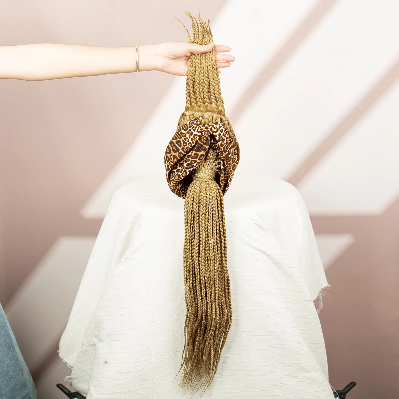 Bangs Ponytail Braided Wig with Headband | 27/613 Leopard Print Hair | Synthetic Daily Use Wig | Long Braids