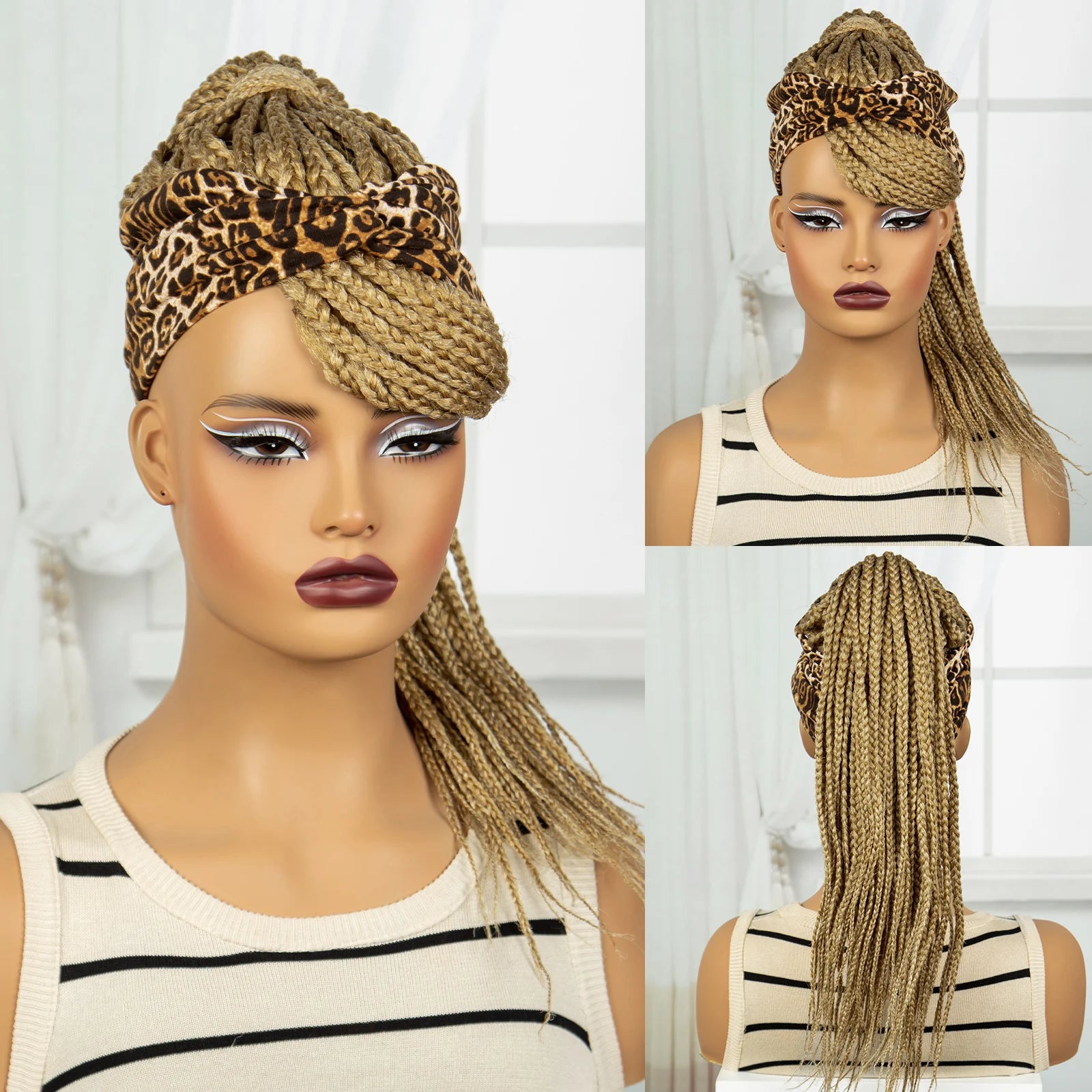 Ponytail Headband Braided Wig with Bangs | Knotless Box Braids | Cornrow Style Luxegan