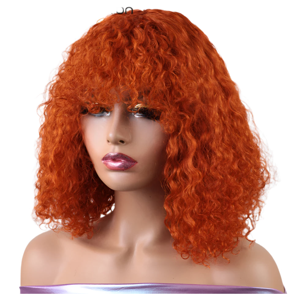 Rebecca Ombre Brown Curly Wig with Bangs | Loose Deep Wavy Brazilian Remy Human Hair Luxegan