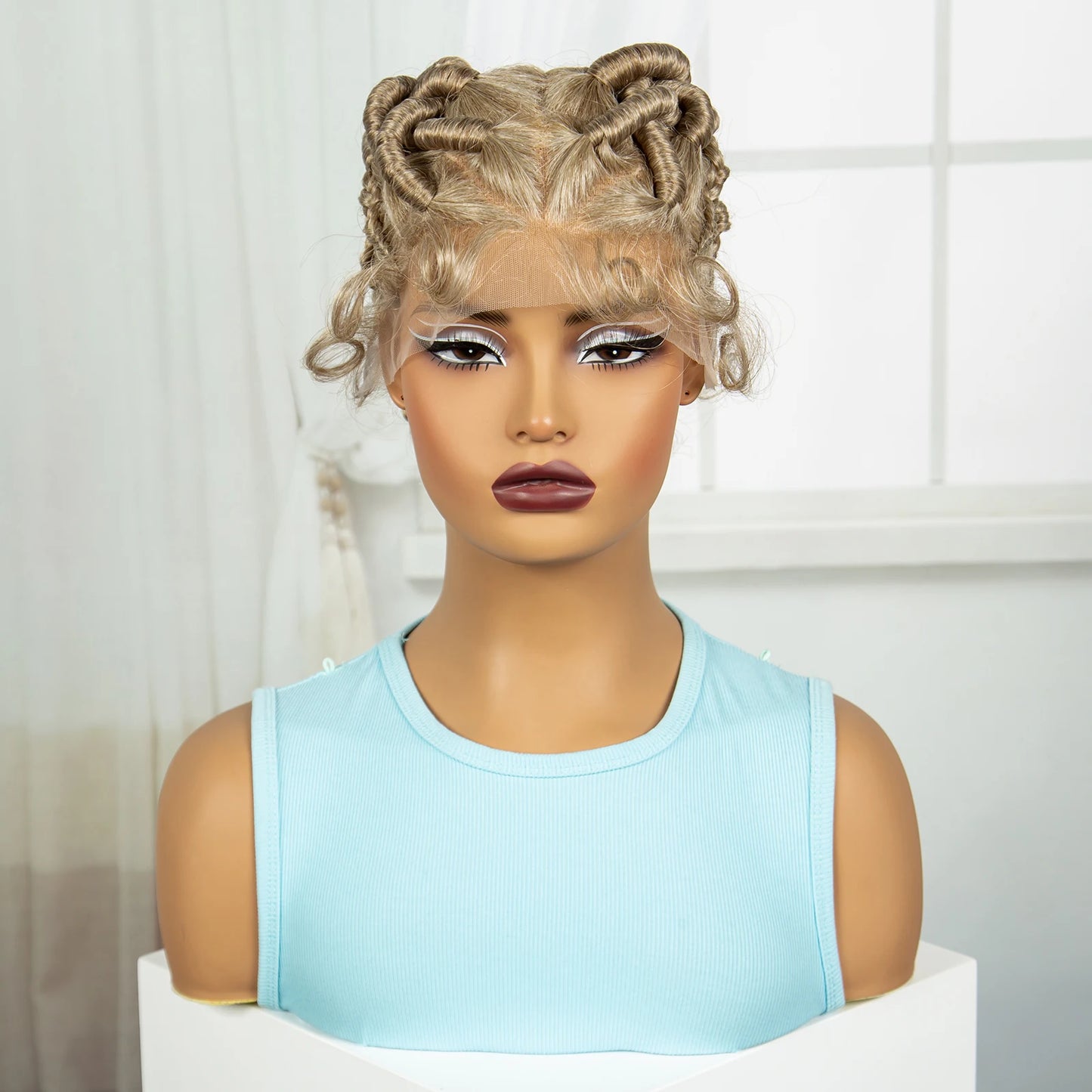613 Blonde Short Handmade Bantu Knotless Braids Wig | Full Lace Luxegan