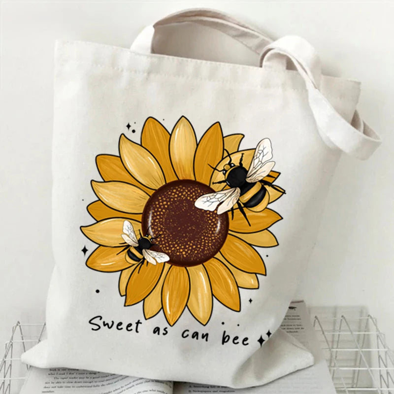 "Spread Kindness" Sunflower Bee Canvas Tote Bag | Versatile Underarm Shoulder Handbag for Commuter, Work & Student Luxegan