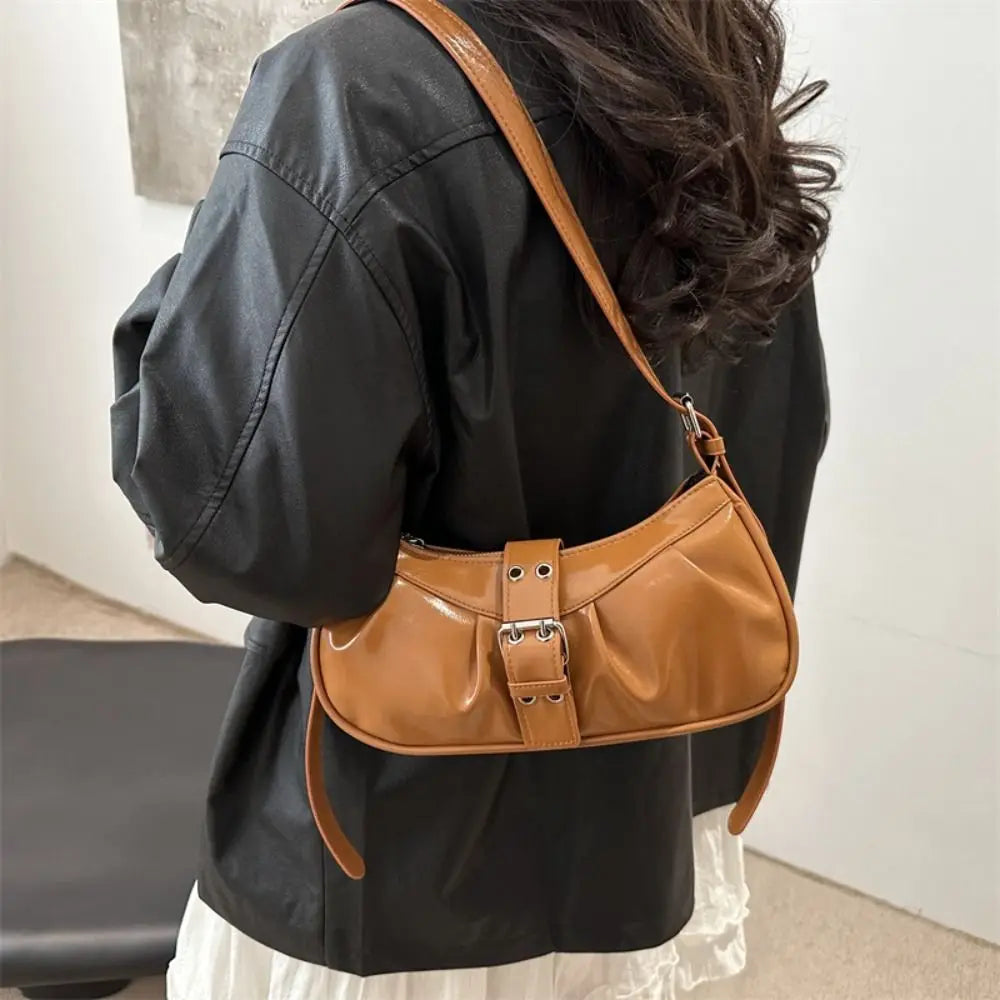 Gothic Y2K Buckle Armpit Bag | Retro Square PU Leather Crossbody Luxegan