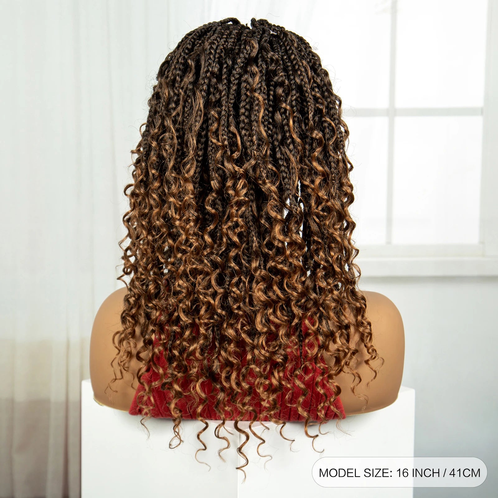 Burgundy Curly Ends Knotless Braids Bob Wig | 99J | Full Lace | Boho Style Luxegan