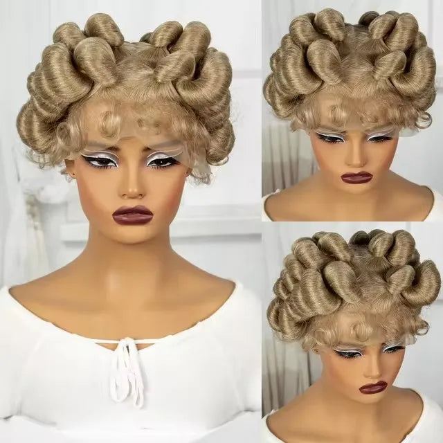 1B/30 Ombre Full Lace Handmade Bantu Braided Wig | Short Synthetic Knotless Braids with Transparent Lace Luxegan