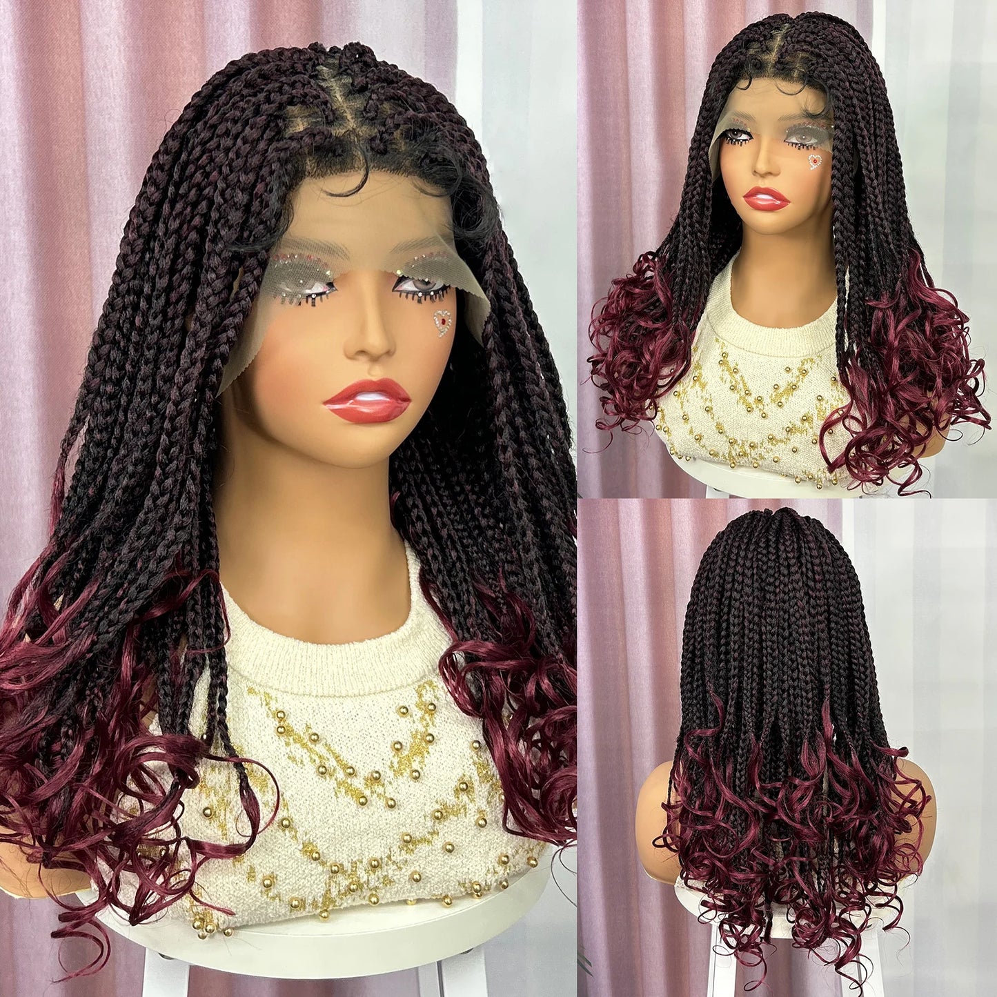 Ombre Knotless Box Braided Wig with Wavy Ends - Lace Front Braided Wig with Baby Hair for Black Women