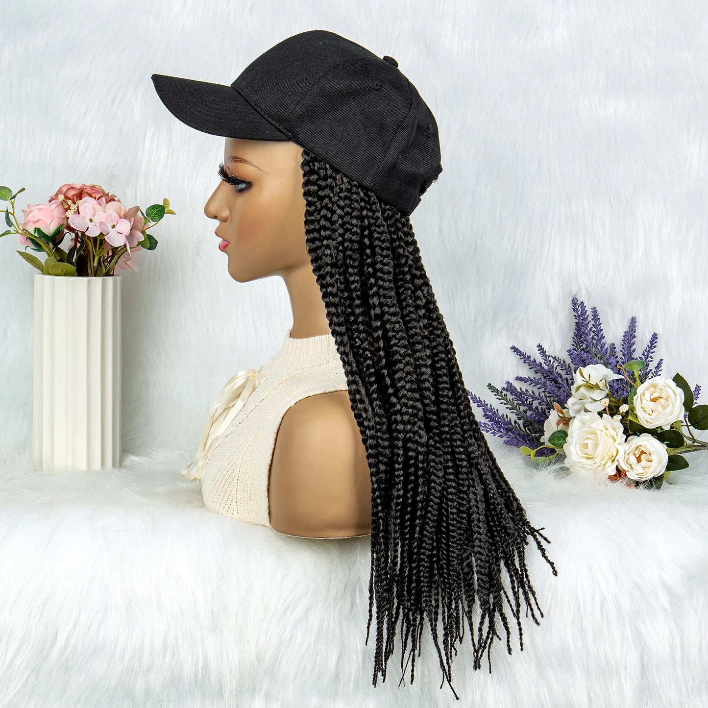 20" Box Braids Baseball Cap Wig | Afro Black Women | Adjustable Hat Wig Luxegan