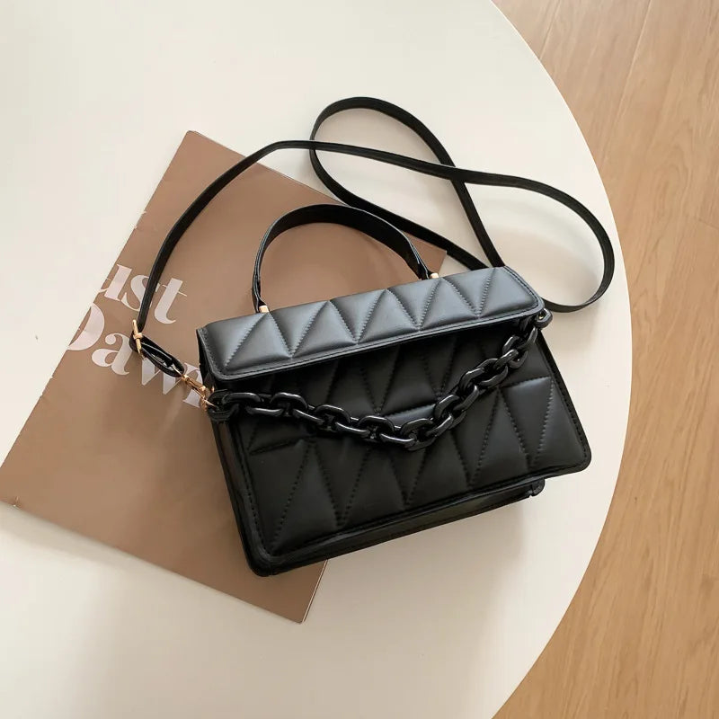 Solid Plaid Crossbody Bag For Women | Chain Decor Fashion Shoulder Bag | Ladies Flap Handbag for - view 8