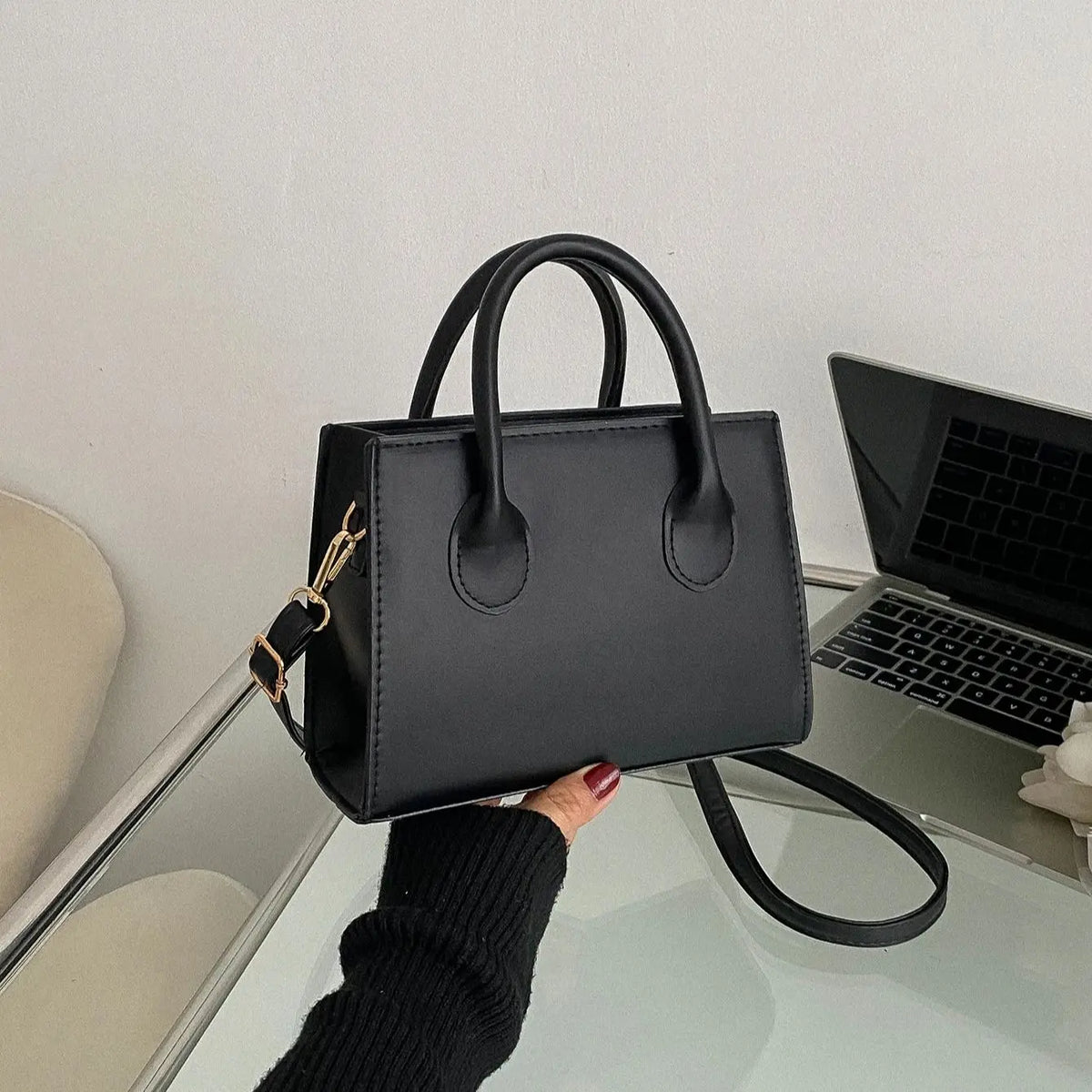 PU Leather Large Capacity Tote | Classic Square Crossbody Business Handbag Luxegan