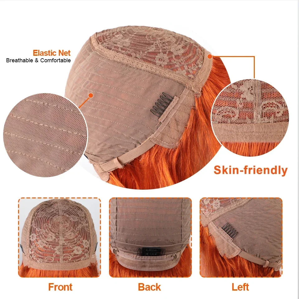 Rebecca Orange Blonde & 99J Red Straight Bob Wig with Bangs | Human Hair Machine Made Luxegan