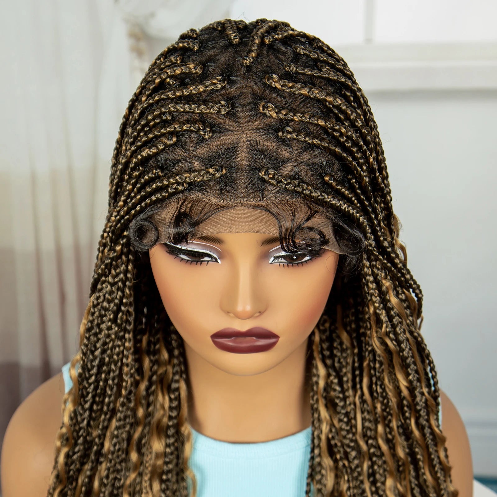36" Ombre Boho Knotless Braids Wig | Curly Ends | HD Full Lace | Baby Hair Luxegan