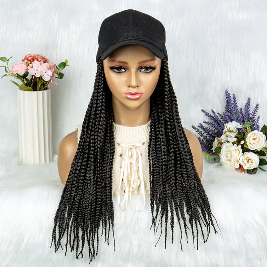 20" Box Braids Baseball Cap Wig | Afro Black Women | Adjustable Hat Wig Luxegan